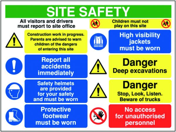 MM097ASRP - 600x800mm Site safety all visitors and drivers must report to - Rigid