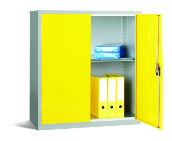 STR0080YEL - Workplace Storage Cupboard - 1 shelf - 2 Doors - Yellow - 1000 x 915 x 457mm (HxWxD)