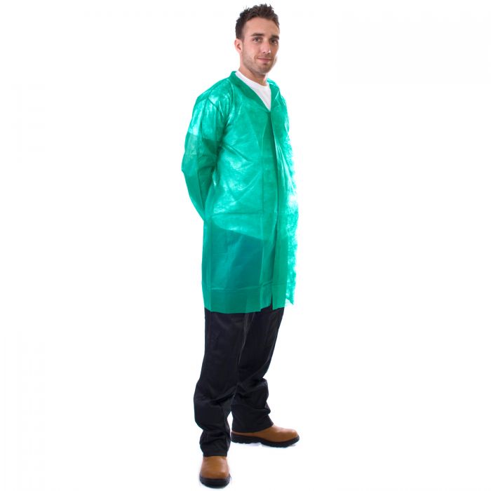 17231 - NON-WOVEN COAT WITH VELCRO GREEN - Absolute PPE Industrial