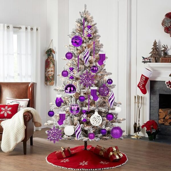 Miaikoe 135 Pcs Christmas Ball Ornaments Set, Shatterproof Plastic Assorted Pre-tied Christmas Balls for Xmas Tree Hanging Decorations Festival Party Holiday Decor (Purple) - Image 3