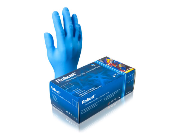 Aurelia® Robust Blue Nitrile. 100 per Box, 4.5 mil thick