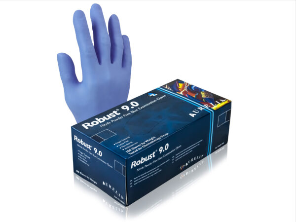 Aurelia® Robust 9.0 Premium Quality Nitrile. Can resist forces up to 9 Newtons, 5 Mil thickness,100 Per Box