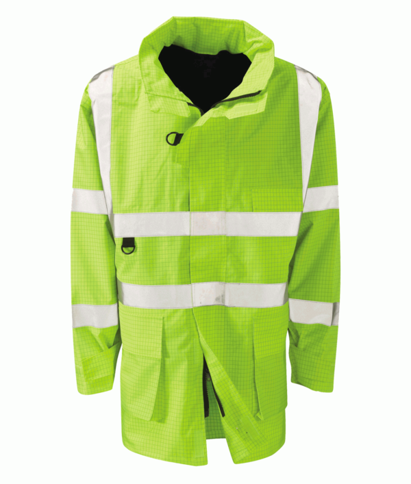 ETNA: HYDRA MATRIX ¾ JACKET YELLOW PU Coated 100% Polyester 300D Waterproof, Anti-Static and FR Fabric.