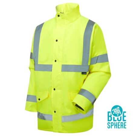 Eco Hi Vis Yellow Parka  Certified to EN ISO 20471 Class 3 100% GRS Recycled Polyester 300D Oxford, PU Coated.