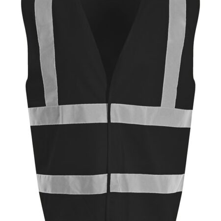 Black Waistcoat  Non Certified. Full front tear and release fastening. Over shoulder and around body reflective tape. - RX700