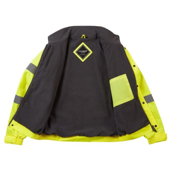 Hi Vis Yellow Fleece Lined Bomber Jacket 300D Oxford PU Coating - Image 2