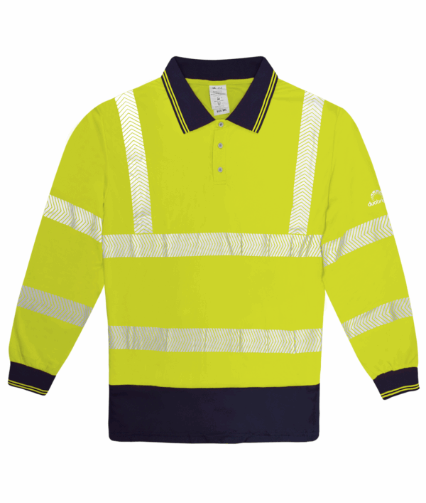 FRIGATE Yellow: HI-VIS TWO-TONE LONG SLEEVE POLO SHIRT (chevron reflective tape)