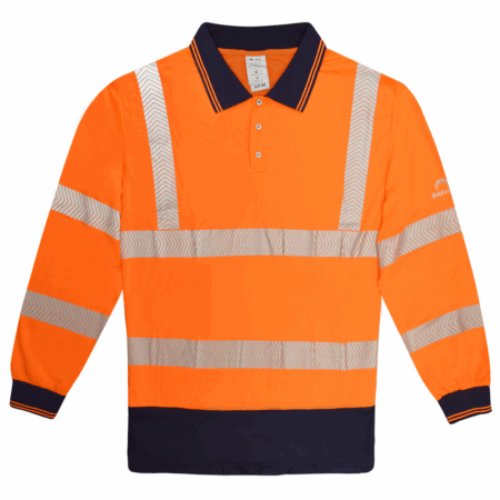 FRIGATE Orange: HI-VIS TWO-TONE LONG SLEEVE POLO SHIRT (chevron reflective tape)