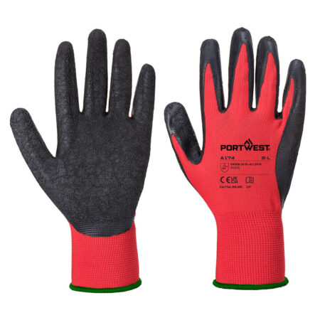 A174 Portwest - Grip 13 Latex Crinkle Glove Red/Black