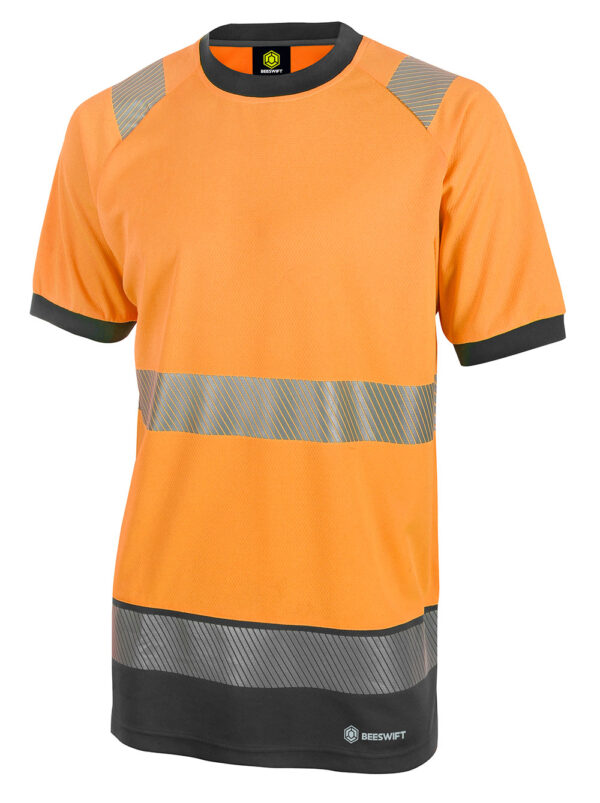 Beeswift Deltic Hi-vis Two-tone Short Sleeve T-shirt Orange / Black, Segmented Tape