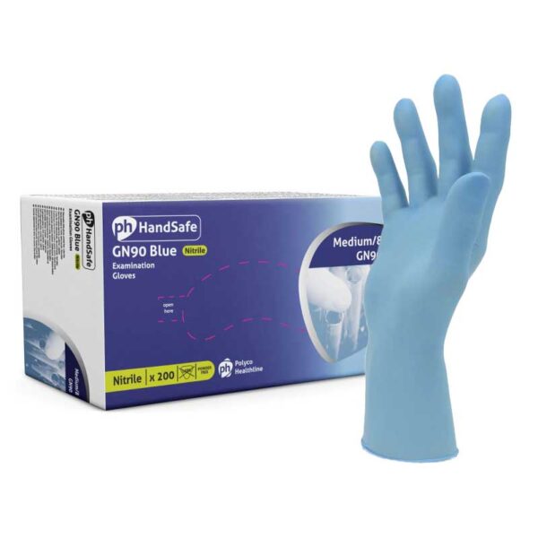 HandSafe GN90 Disposable Nitrile Powder-Free medical grade, textured finger finish, they provide enhanced grip and control, ensuring precision Pack 200