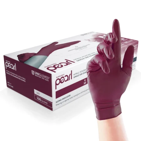 Burgundy Pearl, medical grade, medium weight nitrile examination gloves
