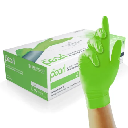 Lime Pearl, medical grade, medium weight nitrile examination gloves