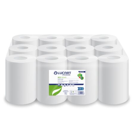 852666 - Lucart White Mini Centrefeed Roll, 2 PLY, 60m, Pack of 12