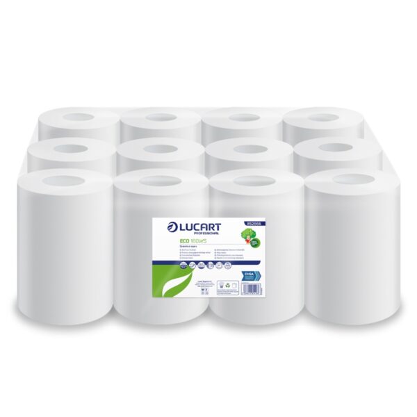 852666 - Lucart White Mini Centrefeed Roll, 2 PLY, 60m, Pack of 12