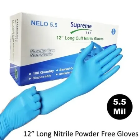 Supreme TTF Disposable 12 Inch Long Cuff Nitrile Blue Glove