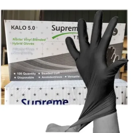 Supreme TTF Disposable Black Nitrile / Vinyl Blended Powder Free Hybrid Gloves