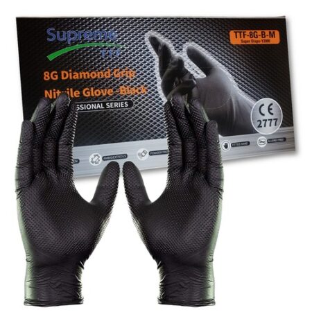 Supreme TTF Diamond Grip Black Disposable Gloves – Nitrile – Powder-Free