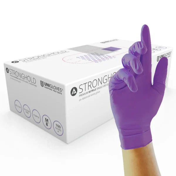 P-GM006X, Stronghold, AQL 0.65, chemical tested, chemotherapy drug tested, purple, medical grade, heavy weight nitrile examination gloves