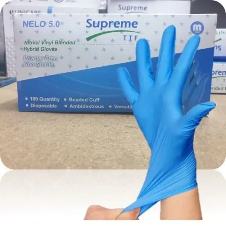 Blue Nitrile Vinyl Blended Disposable Work Gloves