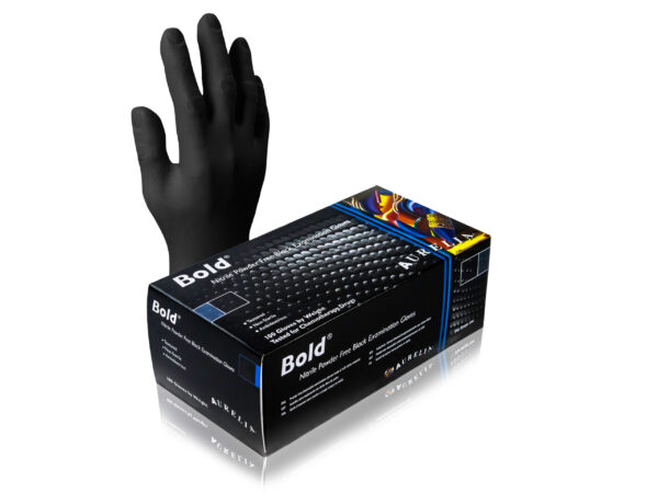 Aurelia® Bold Premium quality Black Nitrile Powder Free Examination Gloves. 100 Pairs per Box, Sold in Boxes.