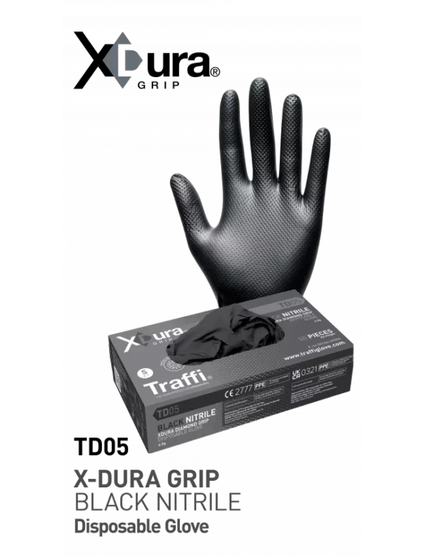 TD05 X-DURA GRIP Black Nitrile Disposable Glove